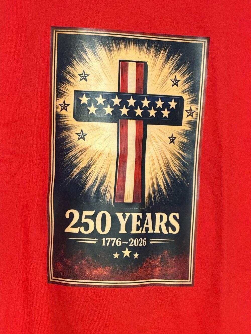 Gildan Heavy Cotton 250 Years 1776-2026 Patriotic Cross T-Shirt